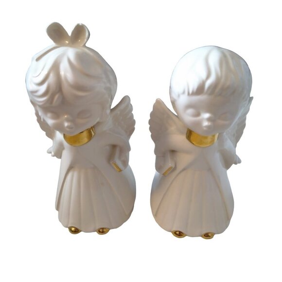 Kissing Choir Angel Set Of 2 Ceramic Figurines 1980 Christmas Vintage CB3 - Picture 2 of 6